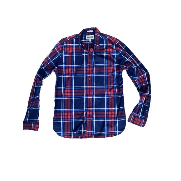 EXPRESS Men’s Fitted Button Up Dress Shirt Plaid Long Sleeve Shirt, Size Large - Picture 2 of 5